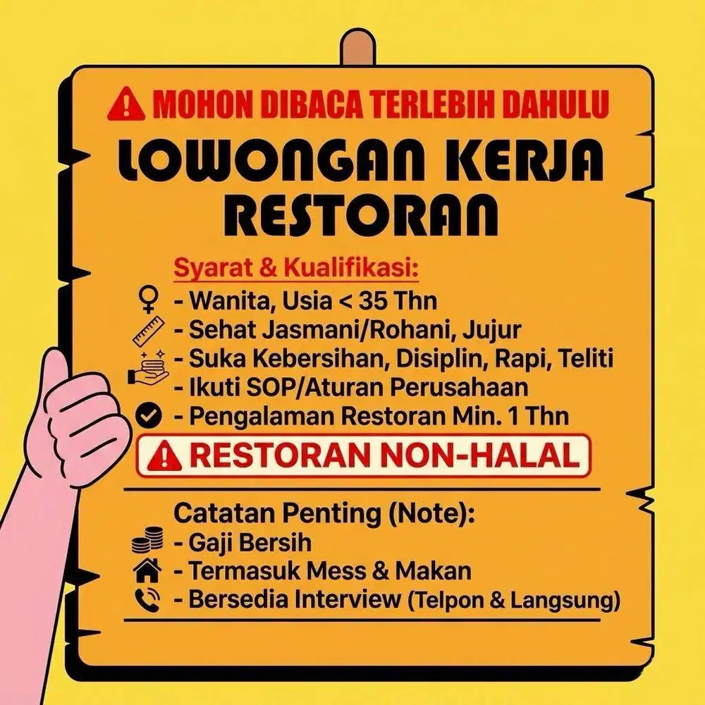 Loker Restoran (WANITA) - Ada Mess - Pengalaman Min. 1 Thn