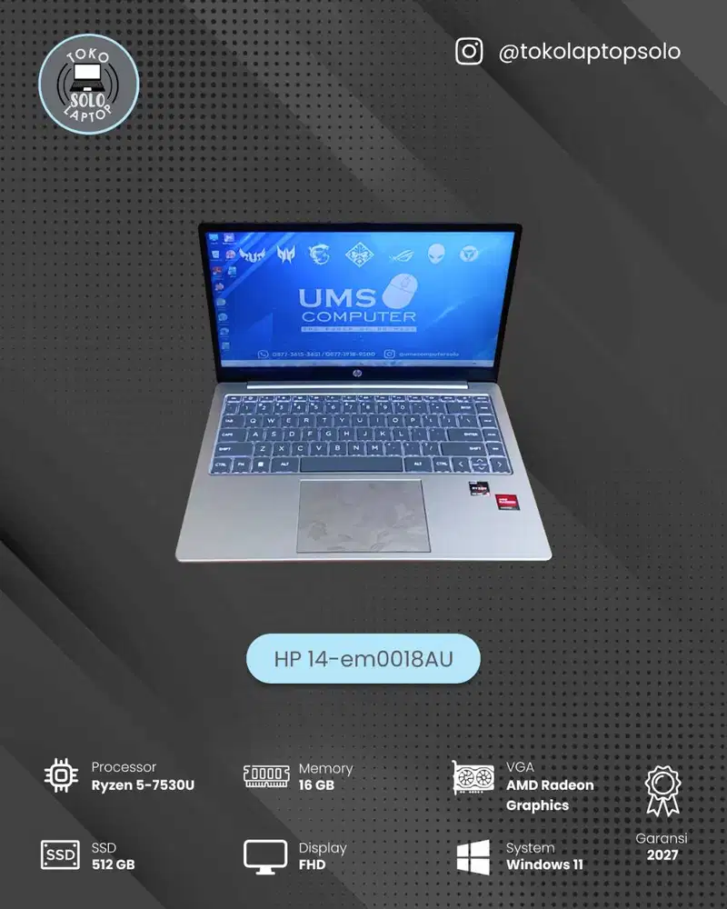 HP 14-em0018AU AMD Ryzen 5-7530U RAM 16GB SSD 512GB AMD Radeon Graphic