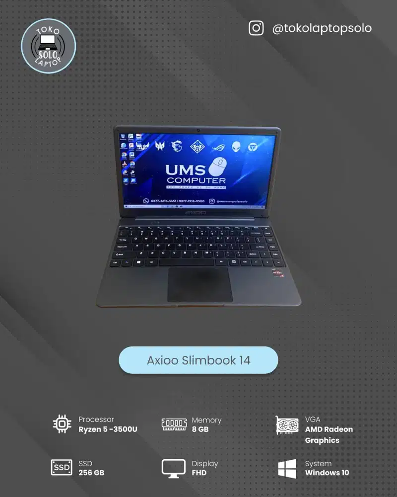 AXIOO Slimbook 14 AMD Ryzen 5-3500U RAM 8GB SSD 256GB AMD Radeon