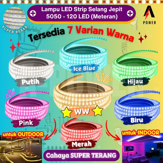 Lampu LED Strip Selang Jepit 5050 220V - 120 LED (Paket Meteran) | 3m