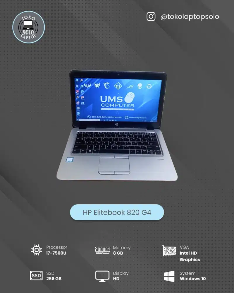 HP Elitebook 820 G4 INTEL Core i7-7500U RAM 8GB SSD 256GB Intel HD