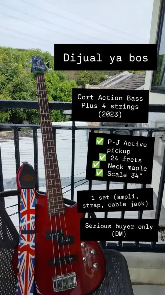 FULLSET! Cort Action Plus Active PJ Bass Red Wine