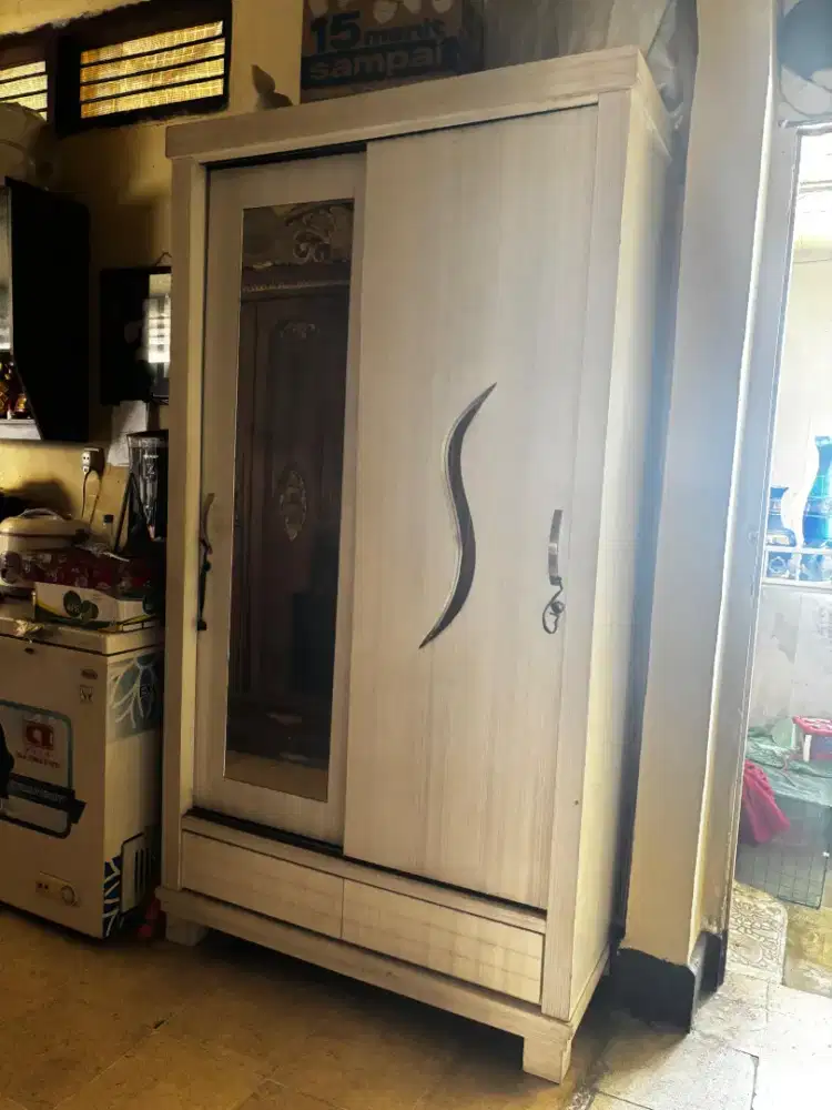 NEGO Lemari Sliding 2 Pintu Putih Kayu Cantik Minimalis