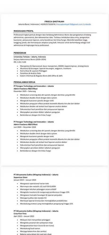 Mencari Pekerjaan dibidang Admin/data entry