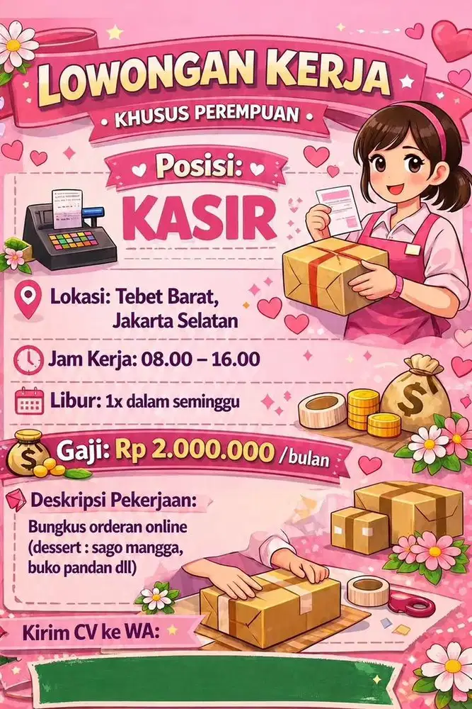 Lowongan kerja kasir khusus wanita