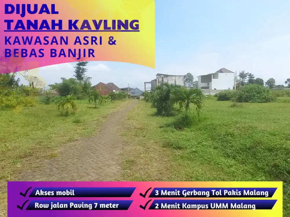 SHM Untuk Dibangun Rumah Tanah Kavling Dijual 3 Menit Gerbang Tol Pakis Malang