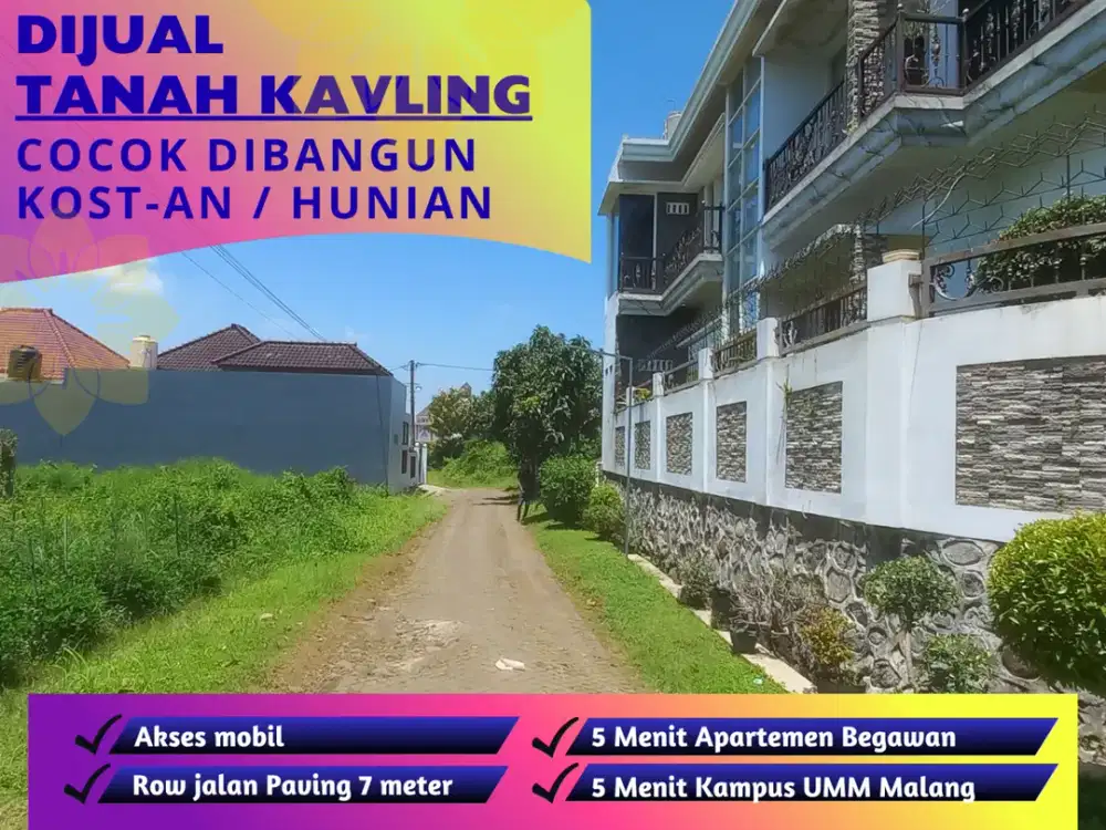 Tanah Kavling Perumahan Sertifikat Cocok Dibangun Kos Kosan 5 Menit Apartemen Begawan Tlogomas Malang