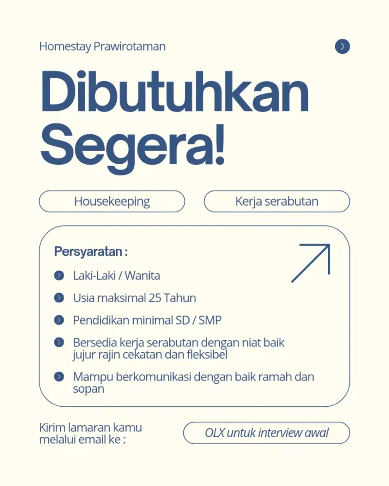 Bismillah Loker Kerja Serabutan Housekeeping Prawirotaman