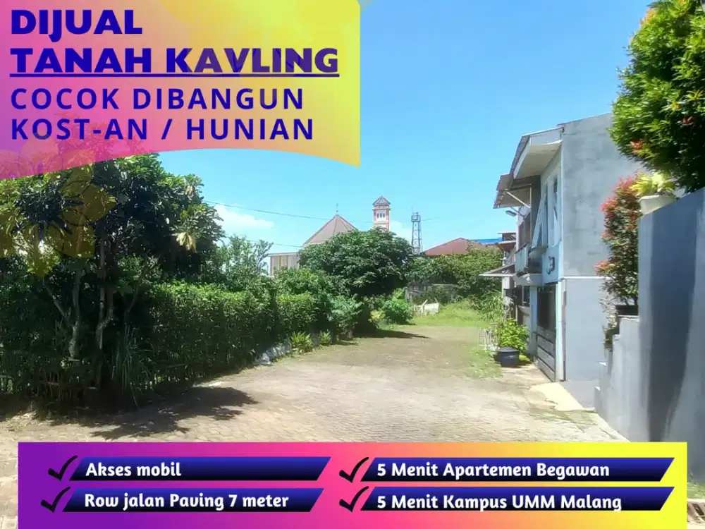5 Menit Apartemen Begawan Tlogomas Malang Row Jalan 6 Meter Tanah Dijual Cocok Dibangun Kos Kosan