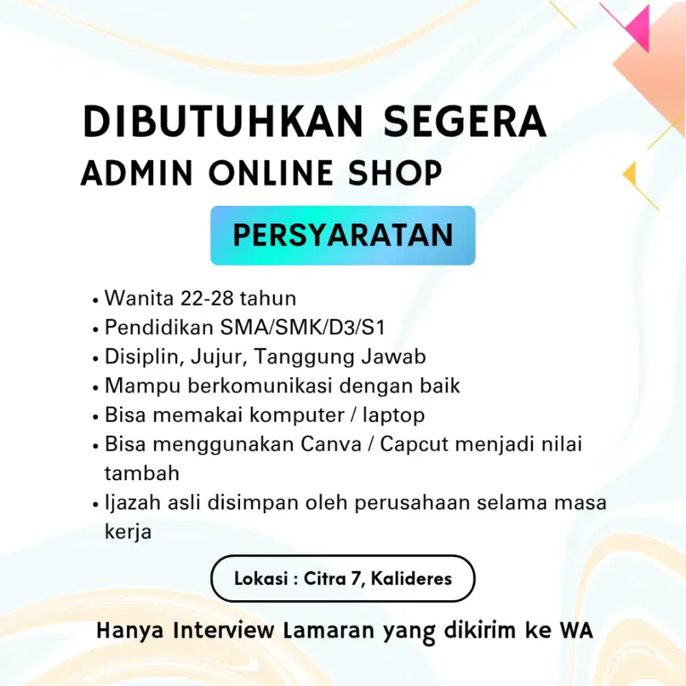 Lowongan Staff Admin Packing Gudang Toko Online Shop