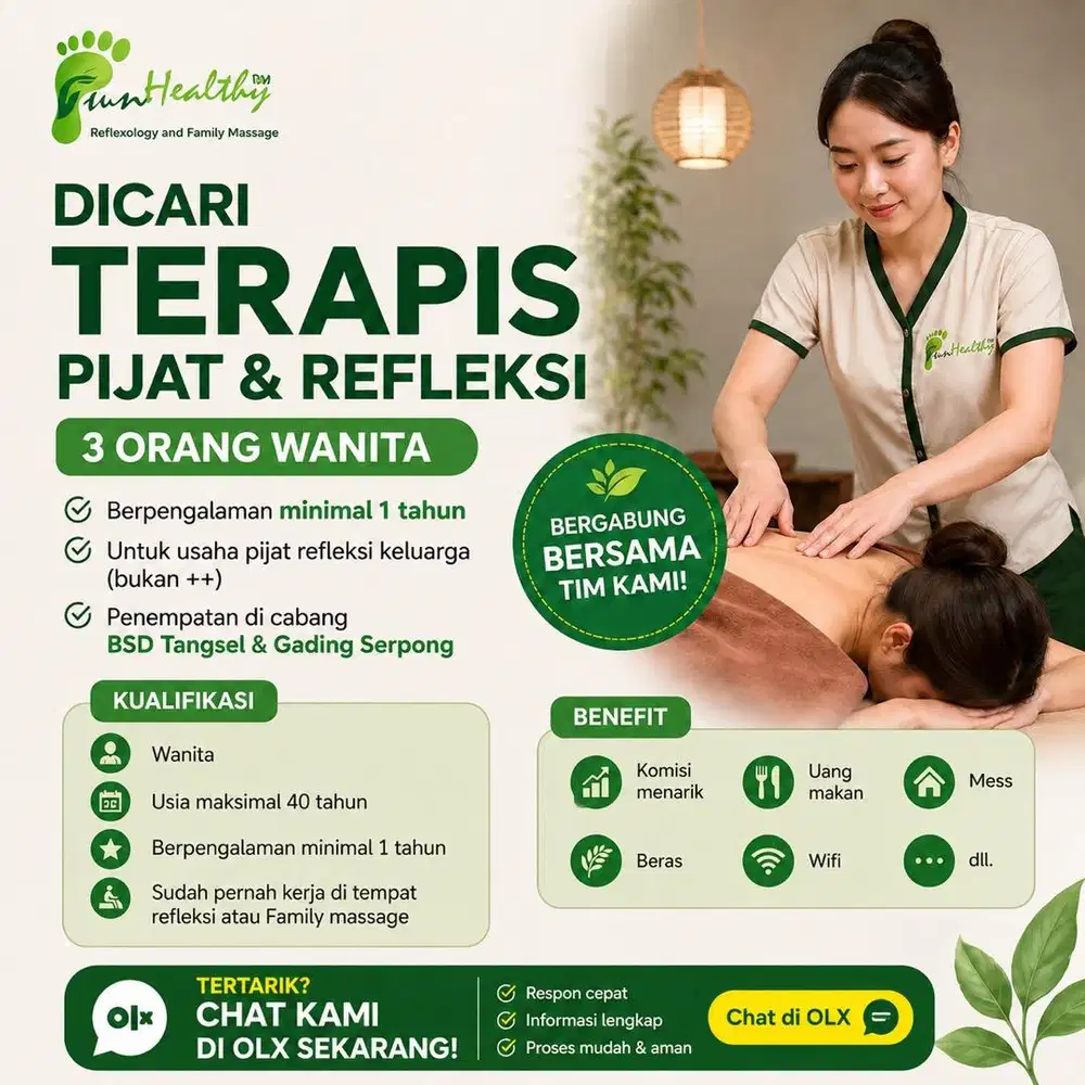 Lowongan Terapis Massage Wanita lokasi Gading Serpong & BSD