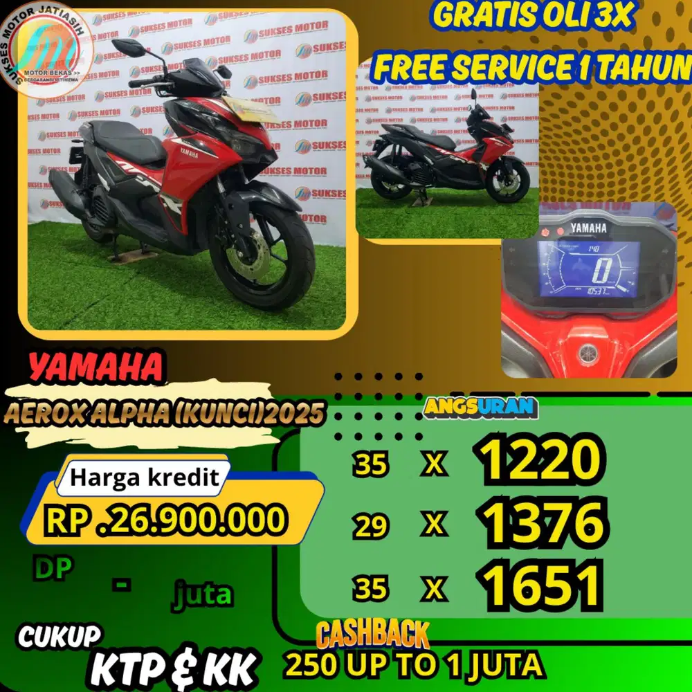 YAMAHA AEROX ALPHA 2025 DP &ANGSURAN TERMURAH SYRT KTP&KK(SUKSESMOTOR)