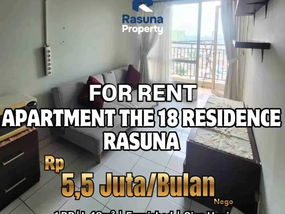 For Rent, Apartemen The18 Residence Rasuna, Full Furnished, 1 BR, Lokasi Strategis, Siap Huni