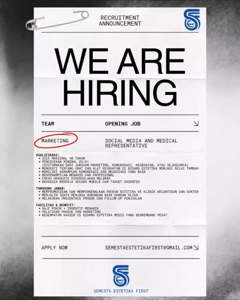 Dibutuhkan Sales/Medical Representative