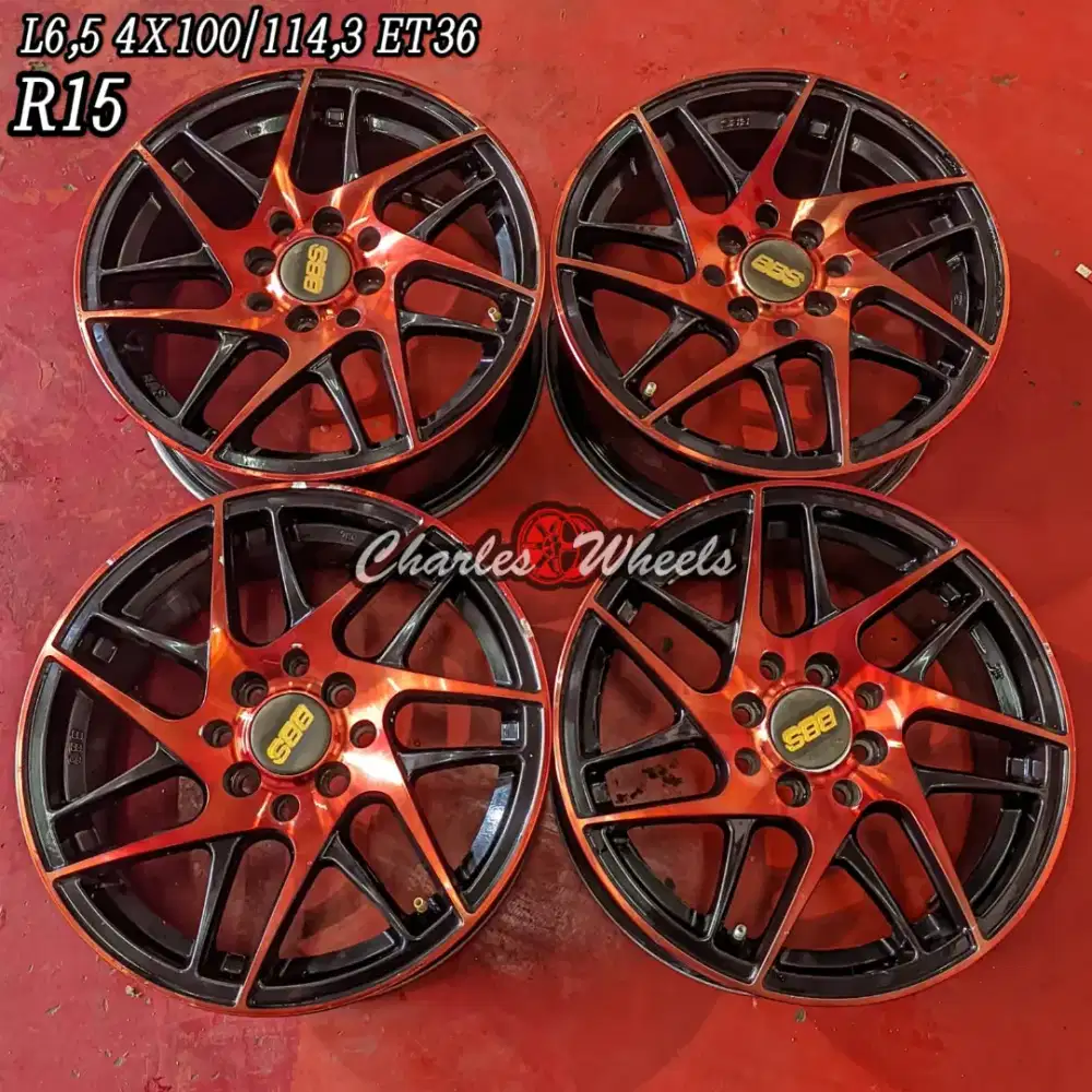 VELG BBS MERAH HITAM RING 15 SET BAN