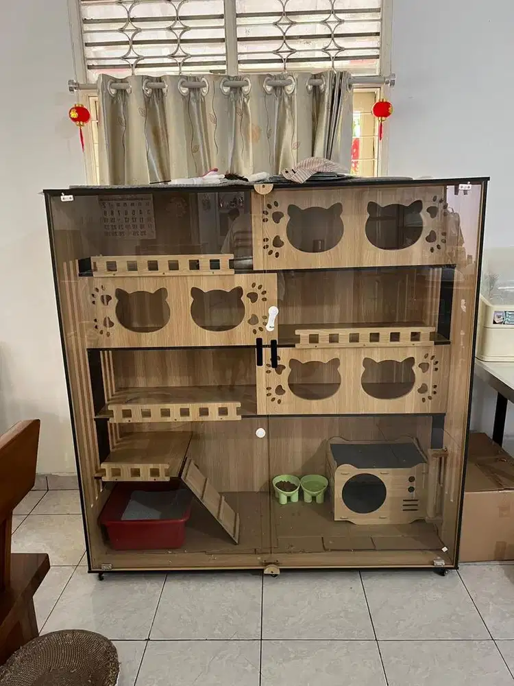 Kandang Kucing / Rumah Kucing Mewah Pintu Kaca Bahan Kokoh