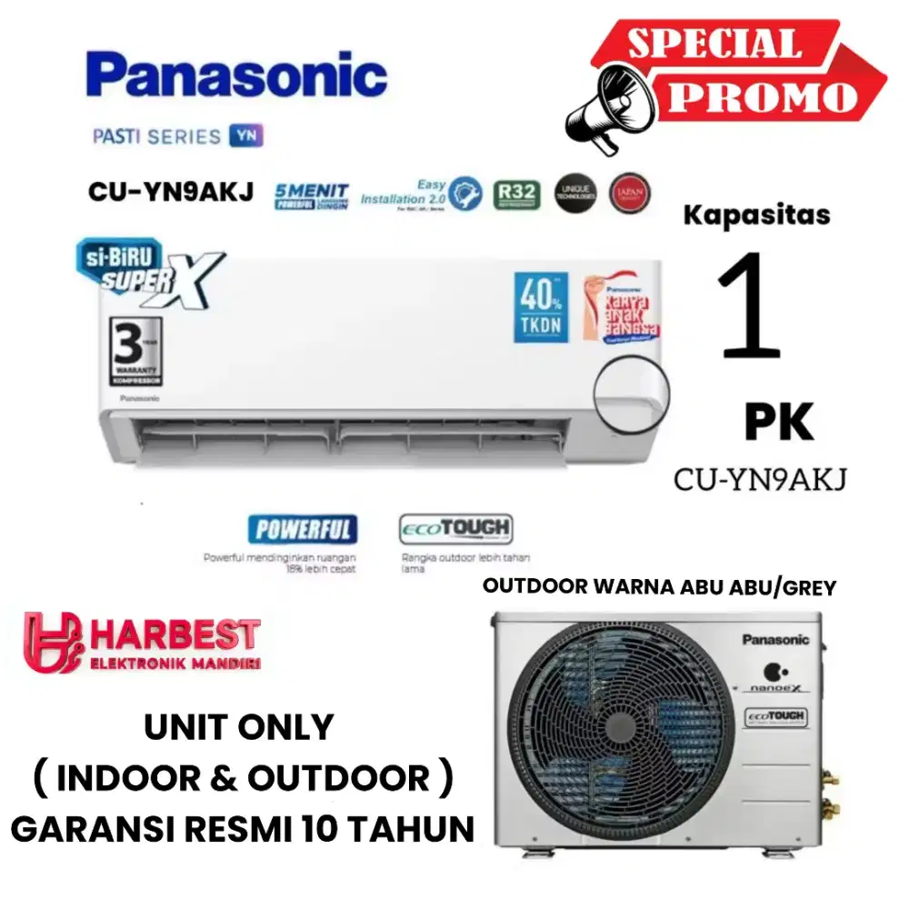 UNIT ONLY PANASONIC AC Split 1 PK Nanoe-X ECOTOUGH CU-YN9AKJ Purifier