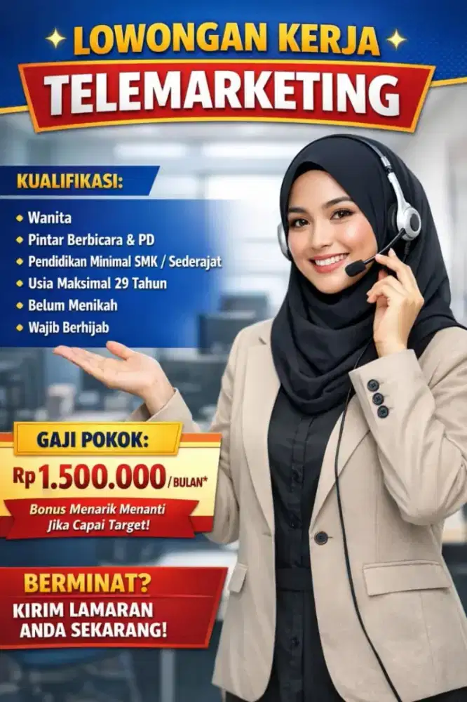 Dicari wanita muslimah untuk marketing Yayasan