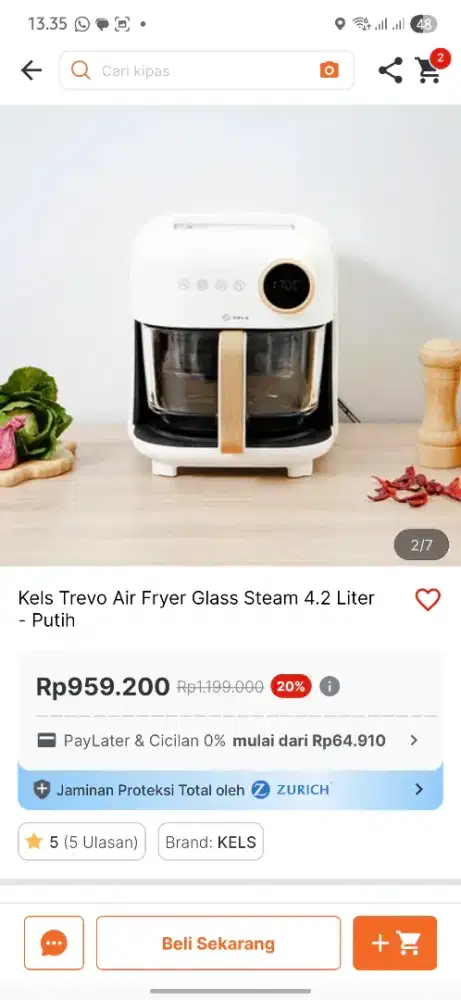 KELS TREVO GLASS STEAM AIR FRYER 4.2L WH
