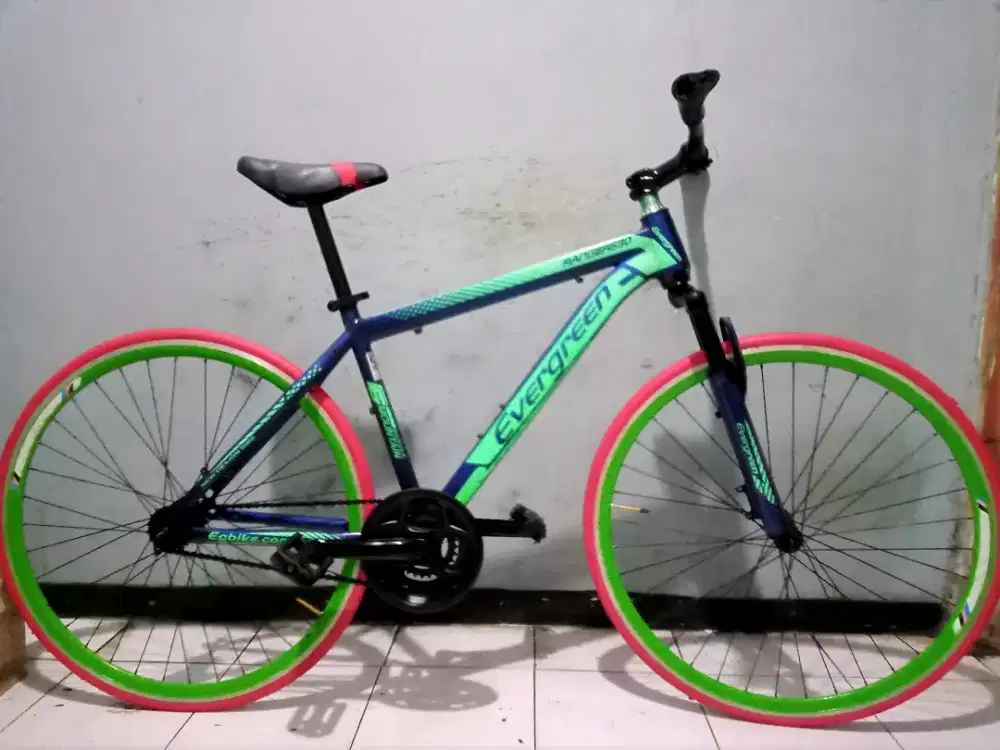 Dijual sepeda fixie merk EVERGREEN kondisi bagus rem torpedo ban baru