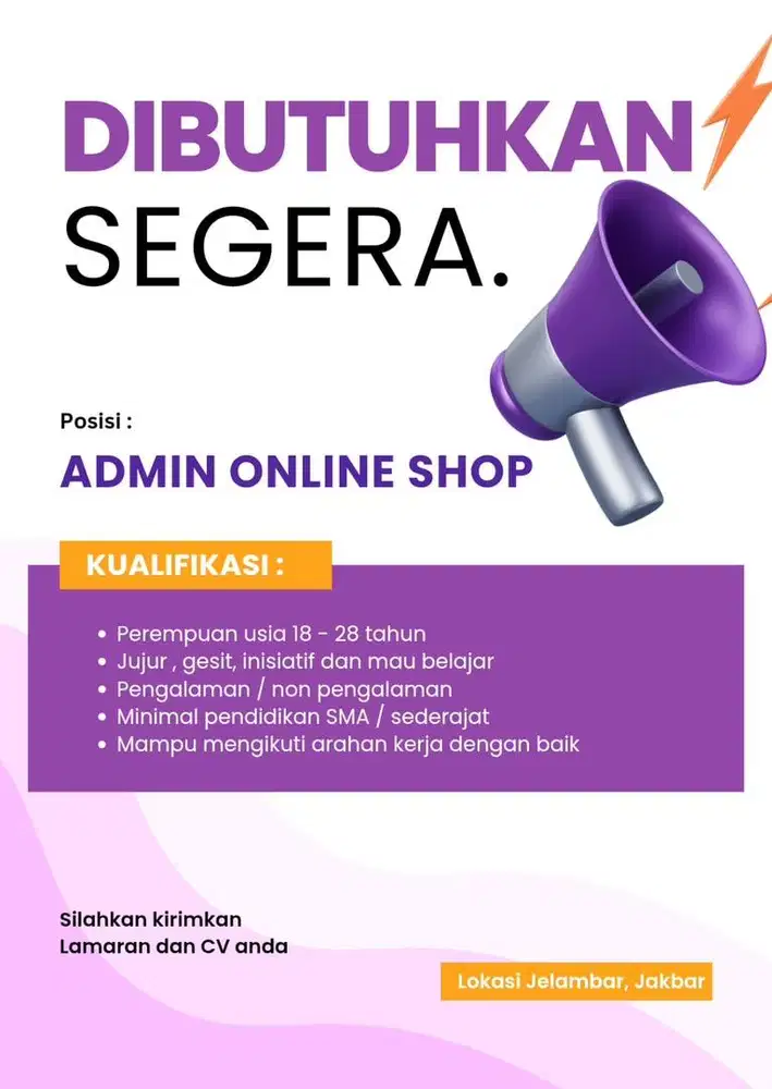 Lowongan Kerja Admin Online Shop