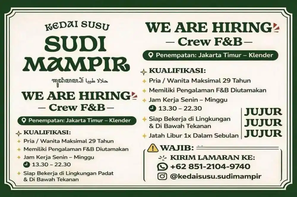 Loker | Lowongan Kerja Kitchen Crew | FnB | FNB | Warkop Cafe Resto