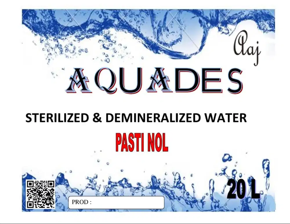 AQUADES / DISTILLED WATER / AIR SULING 20 LITER / PASTI NOL / LHU