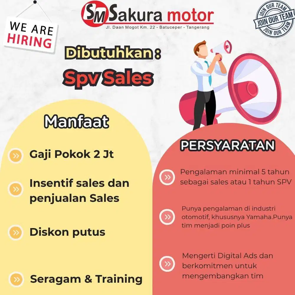 SPV Sales Yamaha Tangerang - Support Ads 2Jt+ & Bawa Tim Sendiri