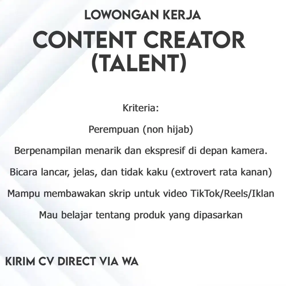 Lowongan Kerja Konten Kreator (Talent & Voice Over)