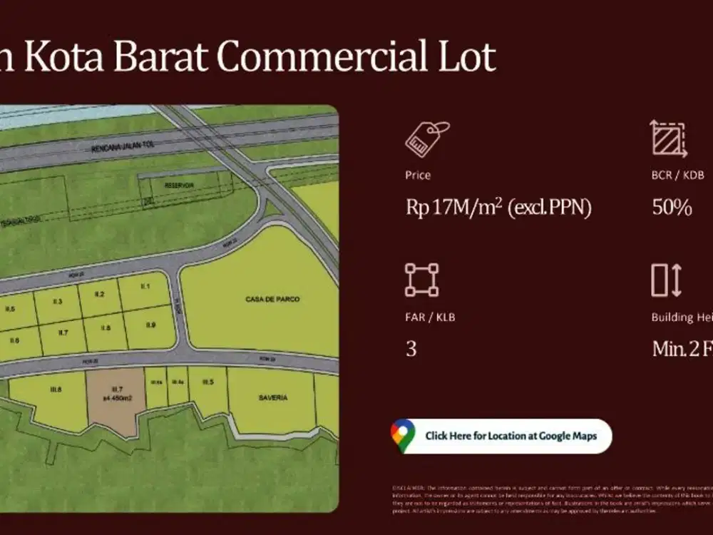 Kavling komersiil di BSD City- Taman Kota 3 BSD dekat Casa De Parco