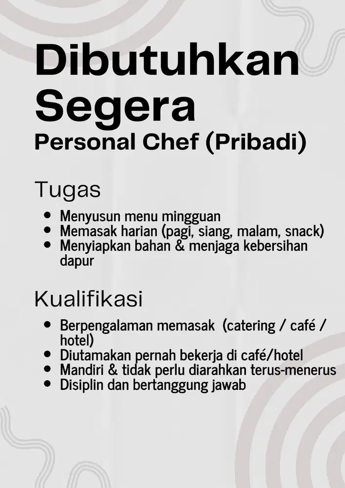 Personal Chef (Pribadi) Cook Masak