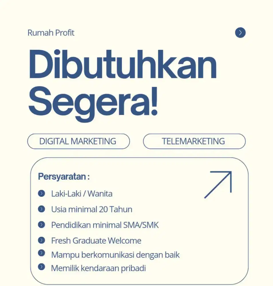 Dibutuhkan segera digital marketing dan telemarketing