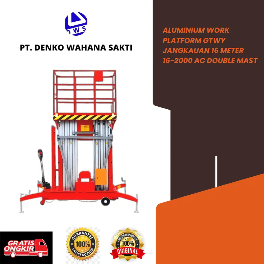 Aluminium Work Platform Jangkauan 16 Meter Merk Dalton Doble Mast