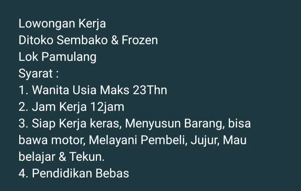 Lowongan Kerja Toko Sembako & Frozen