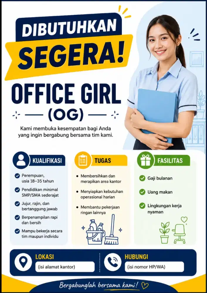 Lowongan Kerja Office Girl Langsung Wawancara Khusus Wanita