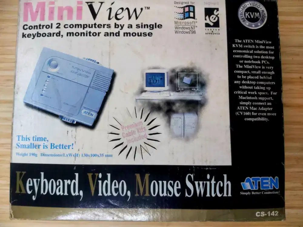 ATEN CS-142 MiniView + Premium Cable - Keyboard - Video - Mouse Switch