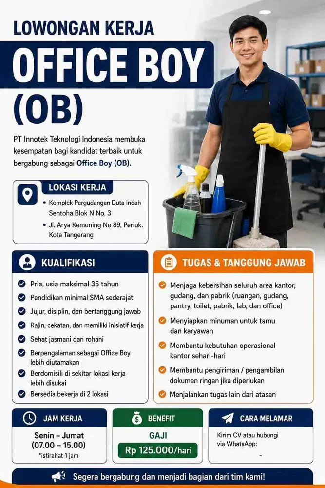 LOWONGAN KERJA HARIAN LEPAS (PART TIME): OFFICE BOY (OB)