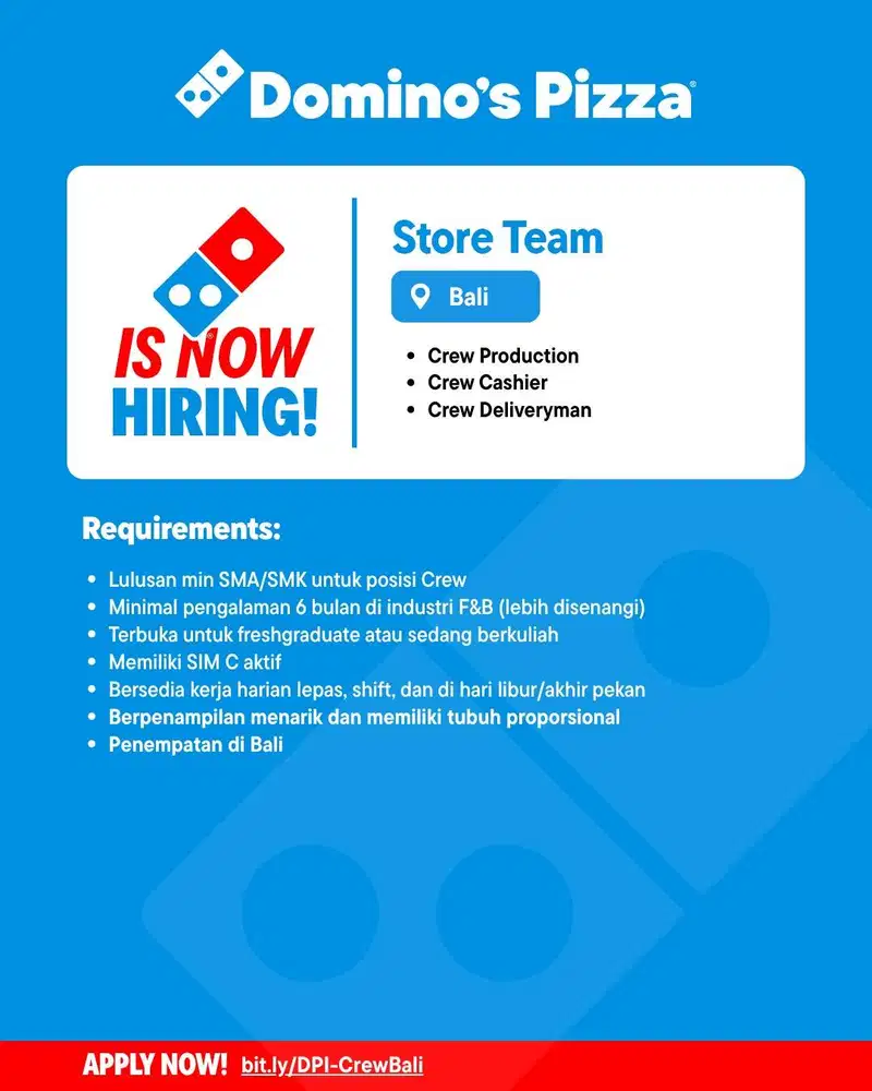 Loker Bali Crew Store - Domino's Pizza Indonesia