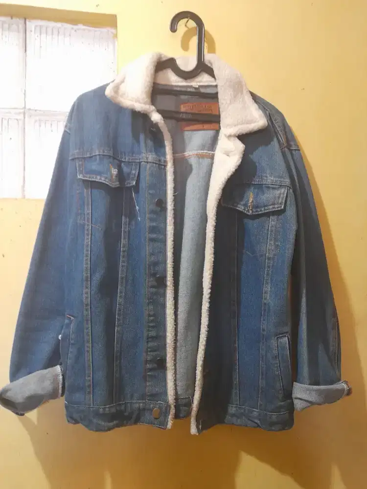 Jaket denim cosplay retro vintage model sherpa