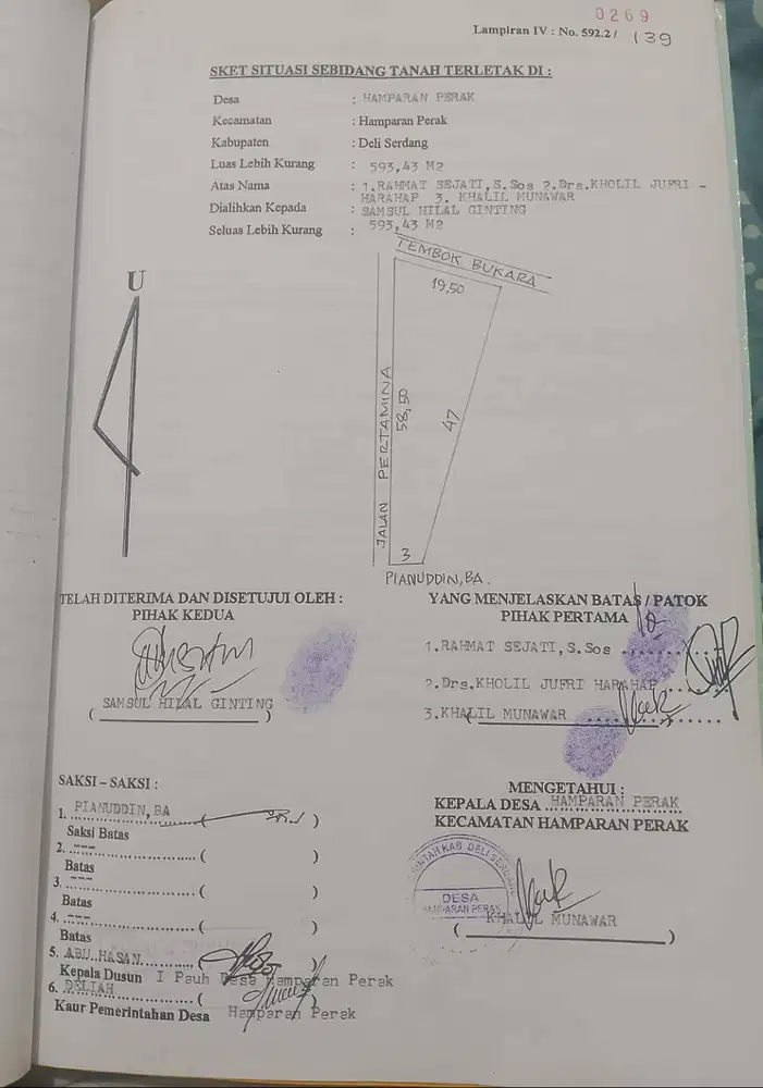 Dijual Segera Tanah seluas 593,43 meter persegi di Hamparan Perak