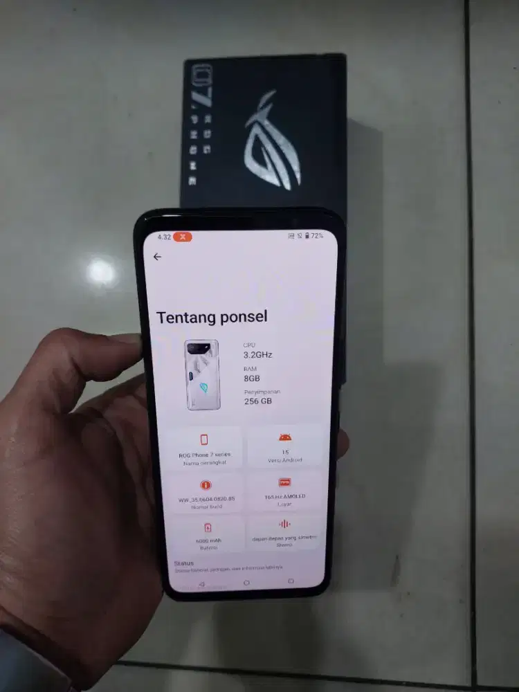 Asus rog 7 jaringan 5G 8/256 fullset resmi Indonesia