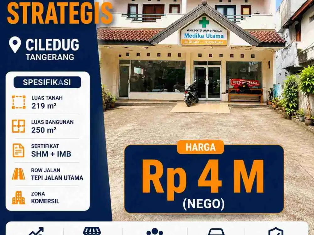Bangunan ex klinik tepi jalan utama ciledug tangerang