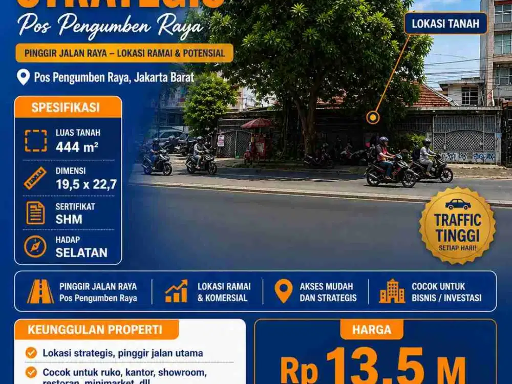 Rumah hitung tanah lebar 20 tepi jalan utama pos pengumben kebon jeruk