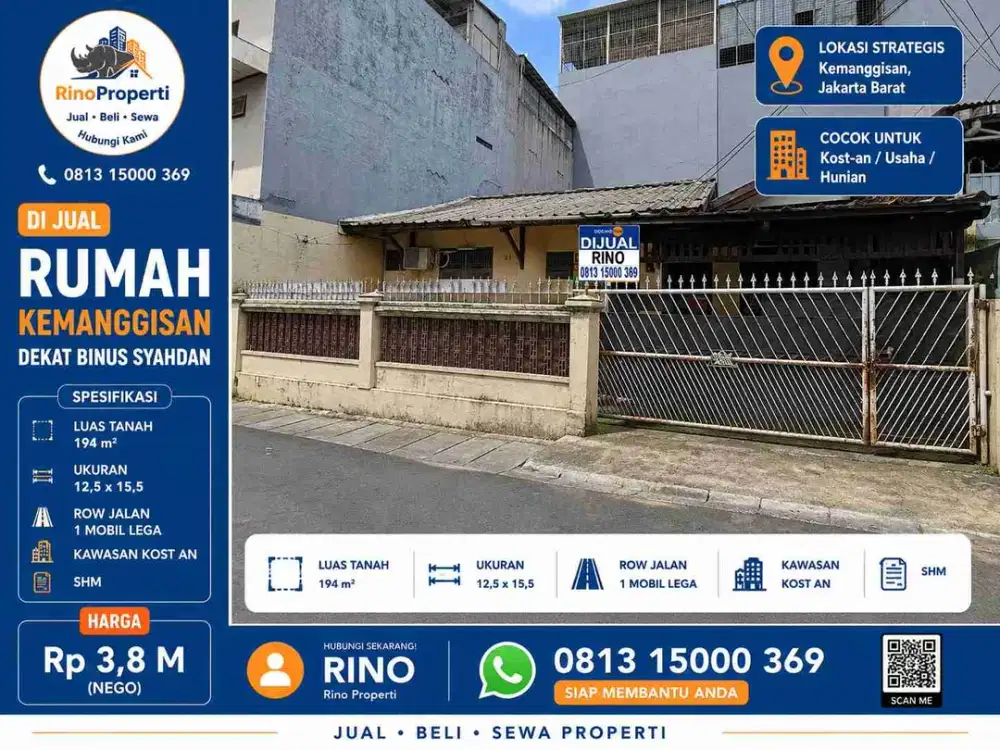 Rumah lama uk 14x14 dekat binus syahdan jakarta barat