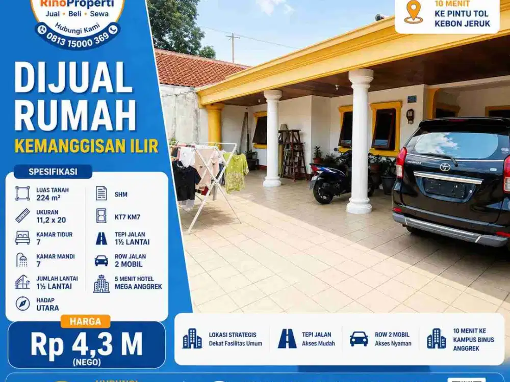Rumah kost lebar 11 tepi jalan utama kemanggisan dekat tokem jakarta barat