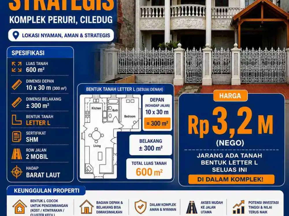 Rumah lama hitung tanah lebar 10 bawah njop komplek peruri ciledug tangerang