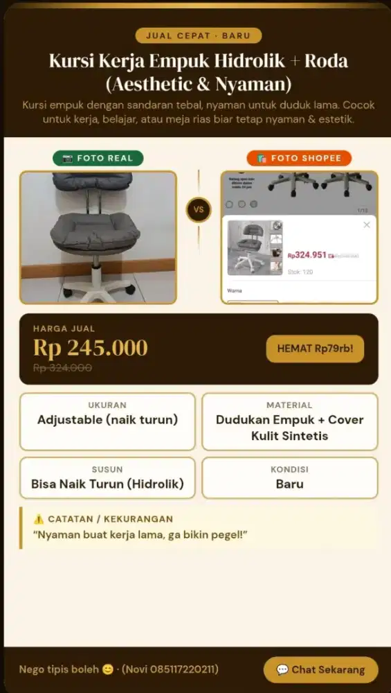 Kursi kerja hidrolik NEW