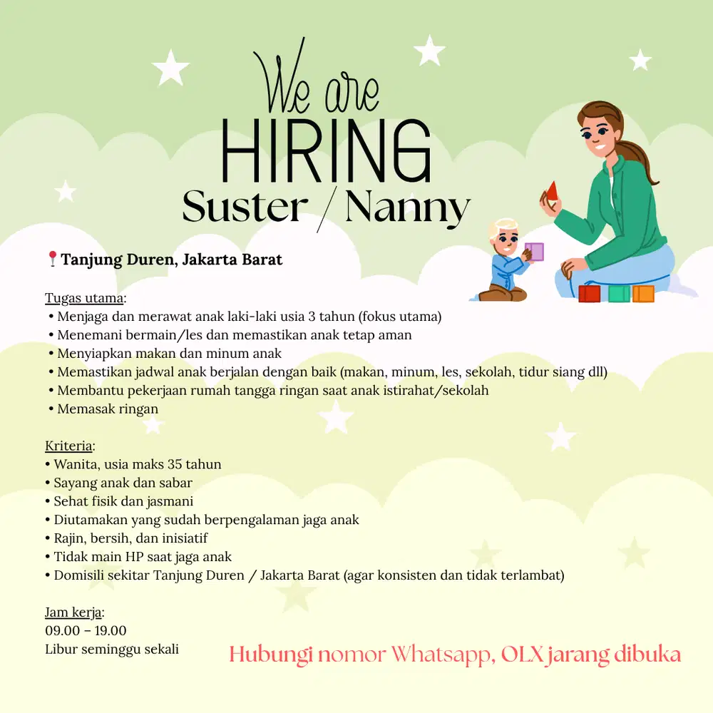 LOWONGAN SUSTER / NANNY