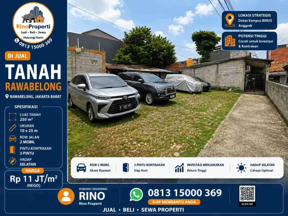 Tanah kotak uk 10x25 dekat rawabelong jakarta barat