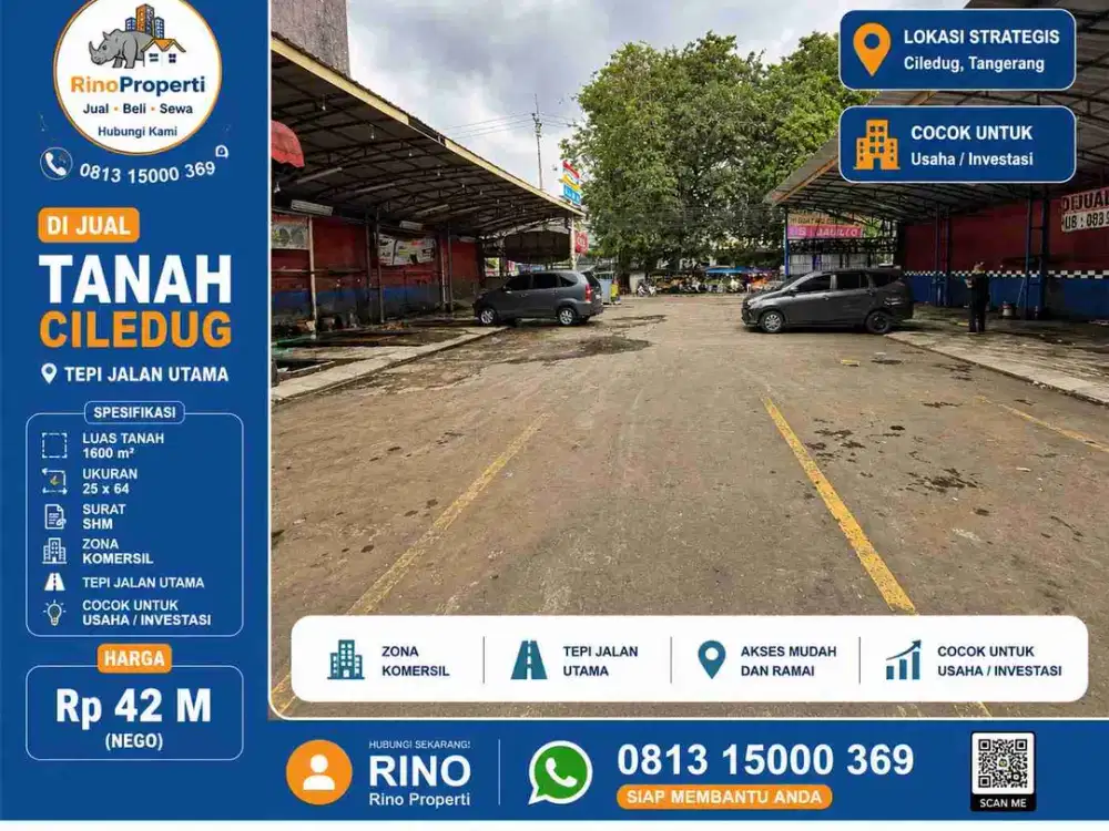 Tanah dan bangunan tepi jalan utama lebar 25x64 ciledug tangerang